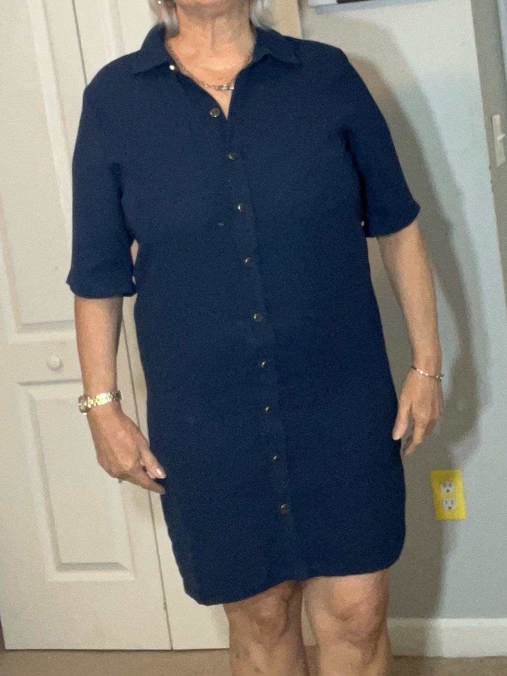 Sharagano Navy Button-Front Shirt Dress | Size 12 | Office Career Classic EUC